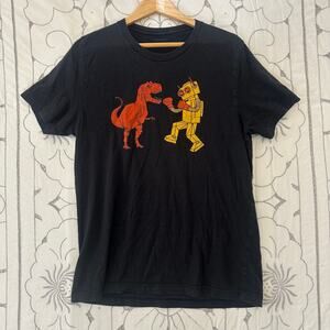 Robot vs Dinosaur Boxing Graphic Tee Black Unisex Medium Large 🤖🦖